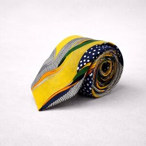 Sazzari Silk Tie Yellow Abstract Stripe Made in Italy Designer Necktie Novelty